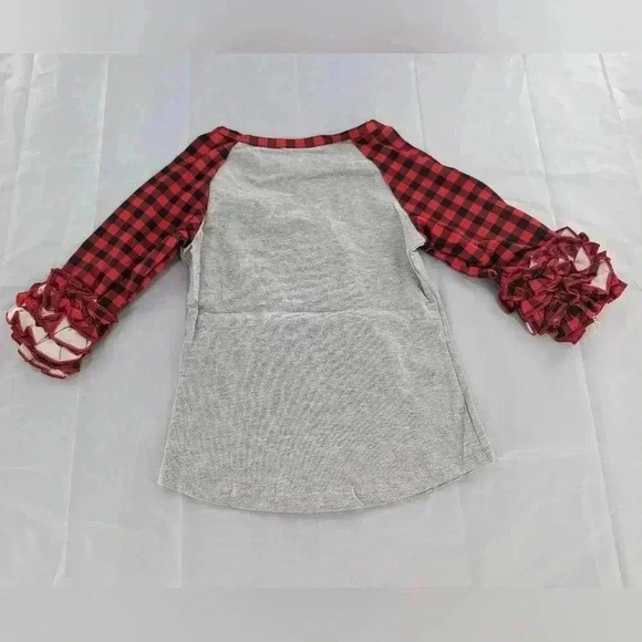 Buffalo Plaid Moose Gray Long Ruffles Sleeve Girls Shirt Size 4 - Picture 6 of 7